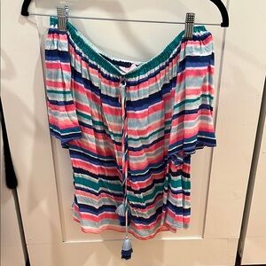 Lilly Pulitzer Pink and Blue Short Sleeve Tie Front Blouse